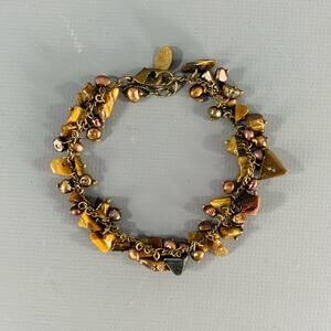 VINTAGE Brown Copper Gems Charm Bracelet